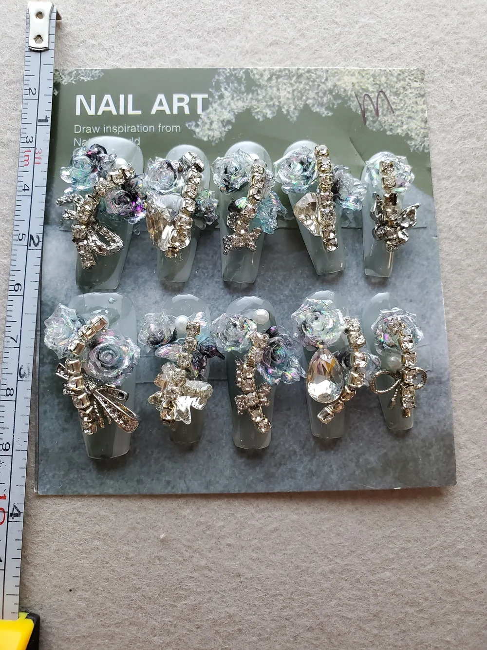Crystal Nocturne ✨ 3D Floral Crystal Press-On Nails